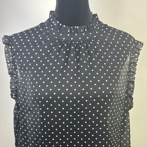 Black Polka Dot Ruffle Details Women's Sheer Top Size XXL